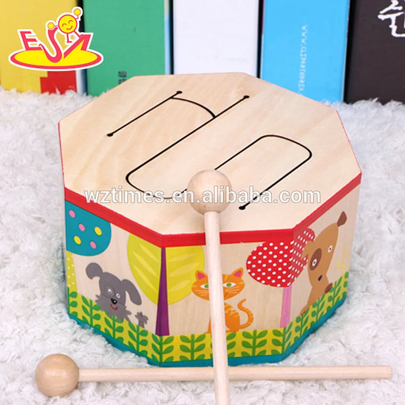 Wholesale unique creative music learning wooden children drum toy W07J041