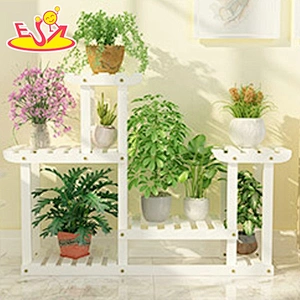 Best design modern style 4-tier wooden white plant stand with wheels W08H117C