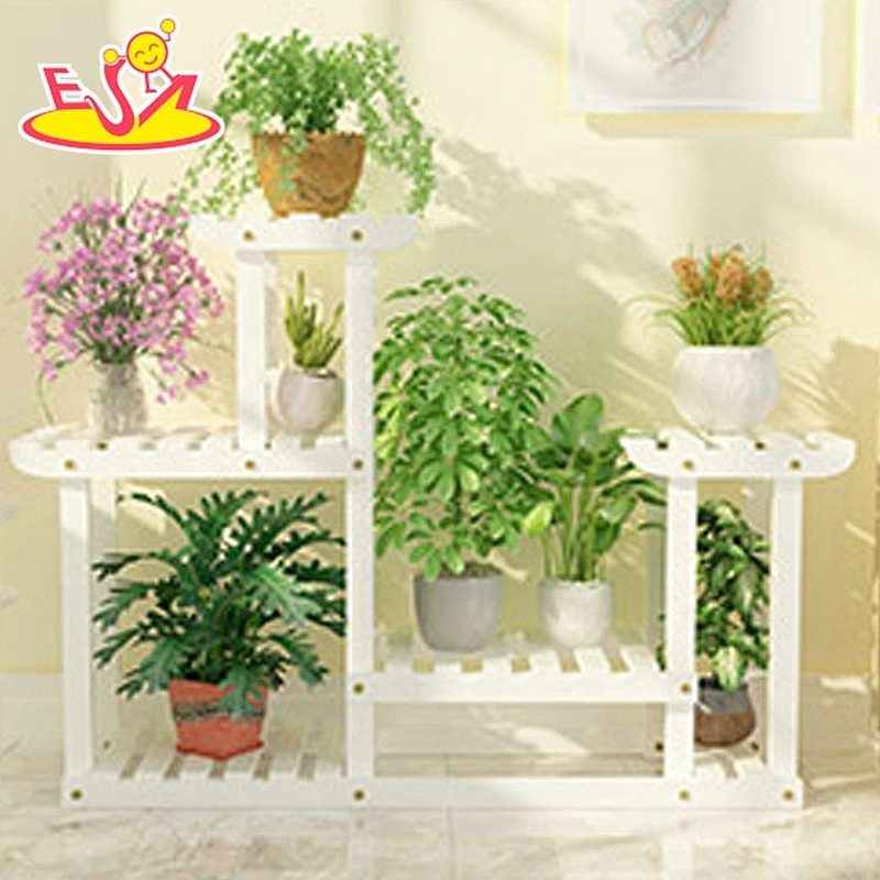 Best design modern style 4-tier wooden white plant stand with wheels W08H117C
