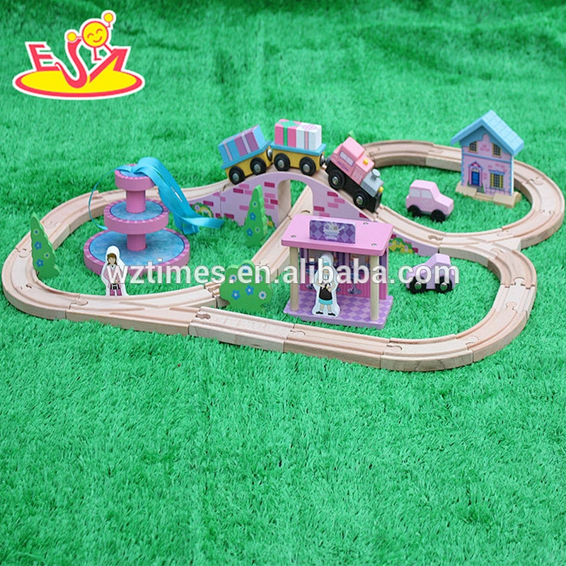 wholesale kids railway wooden train set for sale W04C065