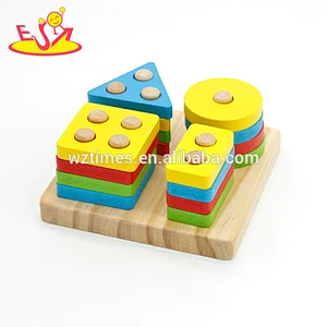 Preescolar al por mayor diferentes formas niños de madera apilamiento clásico juego W13D163