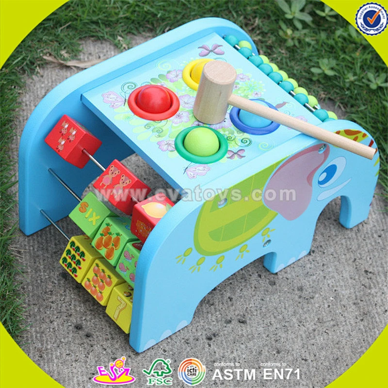 Wholesale educational wooden pounding toy multi function wooden pounding toy with abaucs and blocks W12D029