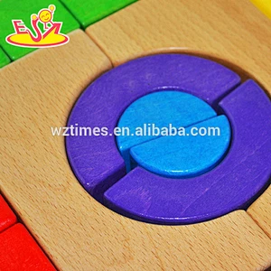 Wholesale colorful wooden building bricks toy funny multi shape wooden construct bricks toy W13A064