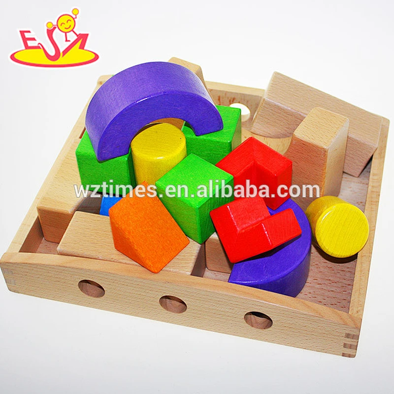 Wholesale colorful wooden building bricks toy funny multi shape wooden construct bricks toy W13A064