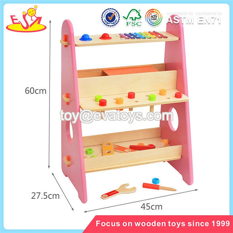 Wholesale intelligent pink wooden assemble tools platform toy for children W03D087