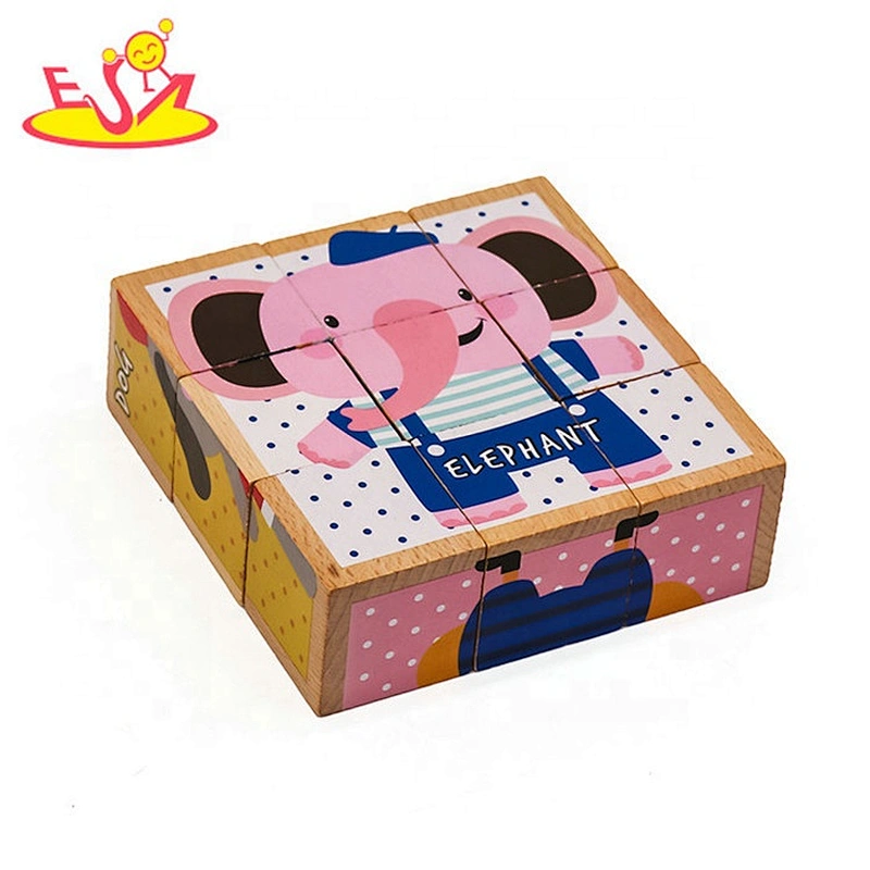 2019 New design 9 pieces cartoon wooden cube puzzle game with customize W14F060