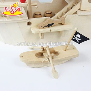 Wholesale diy funny wooden pirate boat toys for kids W03B056