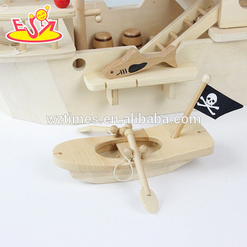 Wholesale diy funny wooden pirate boat toys for kids W03B056