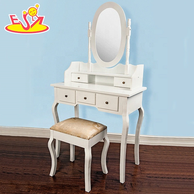 High quality children wooden modern dressing table with mirror and stool W08H015