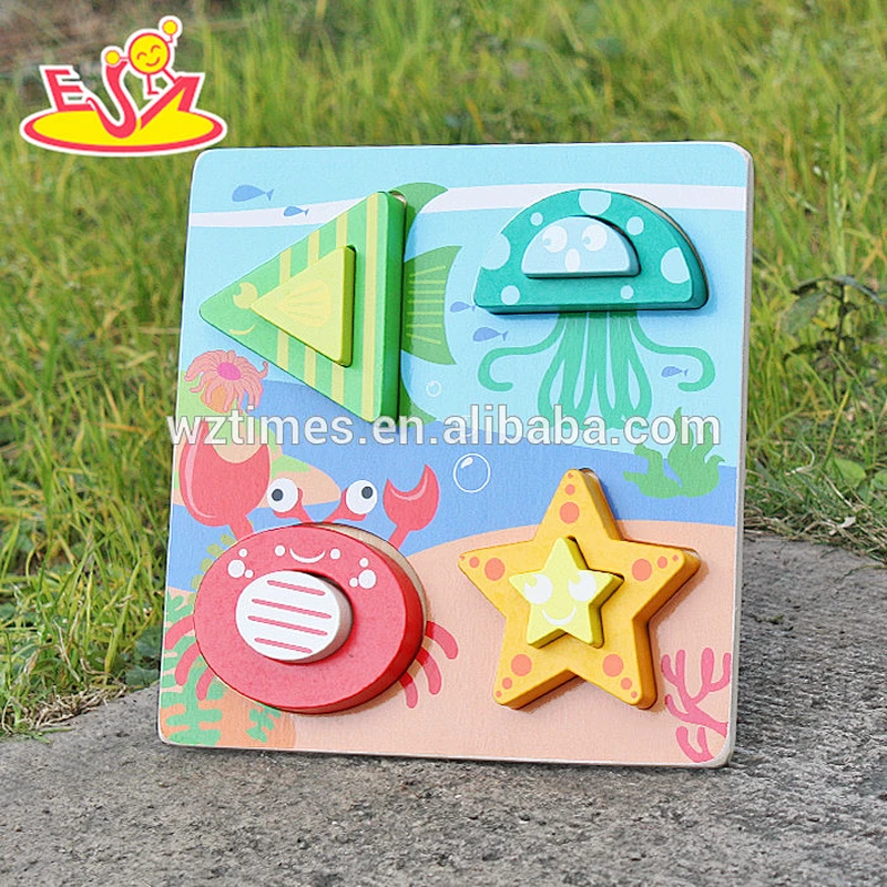 2018 New design baby 3d wooden puzzles identify sea animals 3d wooden puzzles fashion toddlers 3d wooden puzzles W14D023