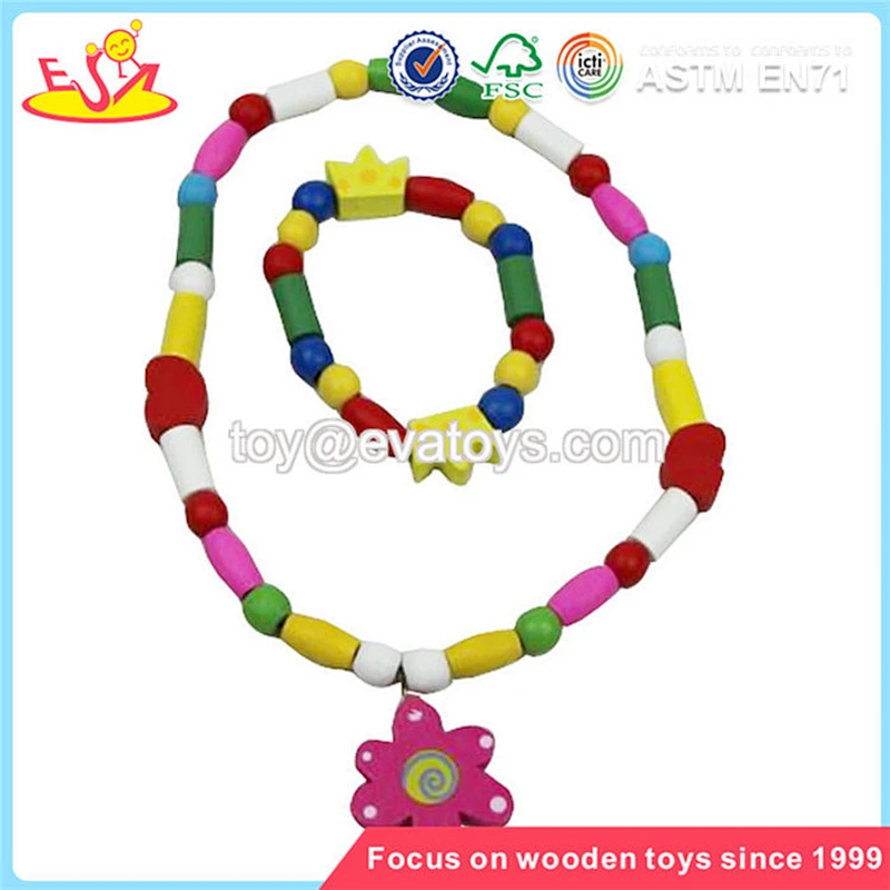 Wholesale decoration beautiful necklace shape wooden baby beads toy W11E025
