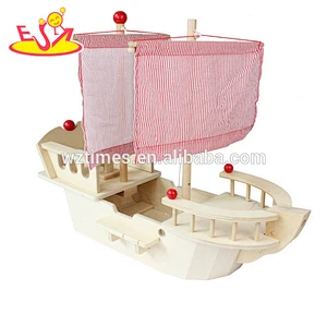 Wholesale diy funny wooden pirate boat toys for kids W03B056