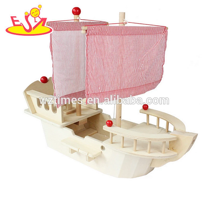 Wholesale diy funny wooden pirate boat toys for kids W03B056