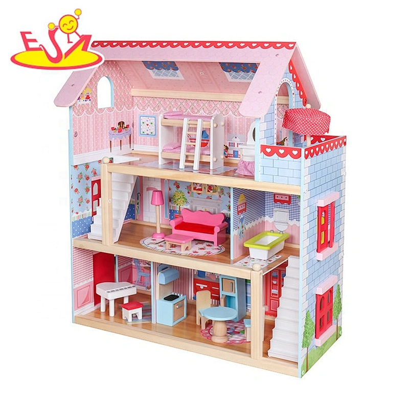 New design baby wooden dollhouse miniatures funny kids wooden dollhouse miniatures for pretend W06A100