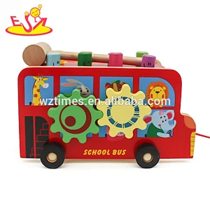 Wholesale top quality wooden colorful pounding toy pull cart toy for baby W05C088