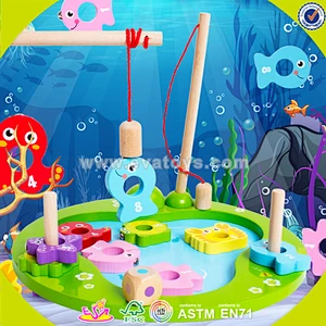 top quality DIY educational wooden fishing game toy for kids W01A085