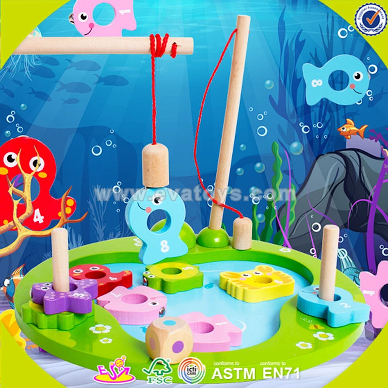 top quality DIY educational wooden fishing game toy for kids W01A085