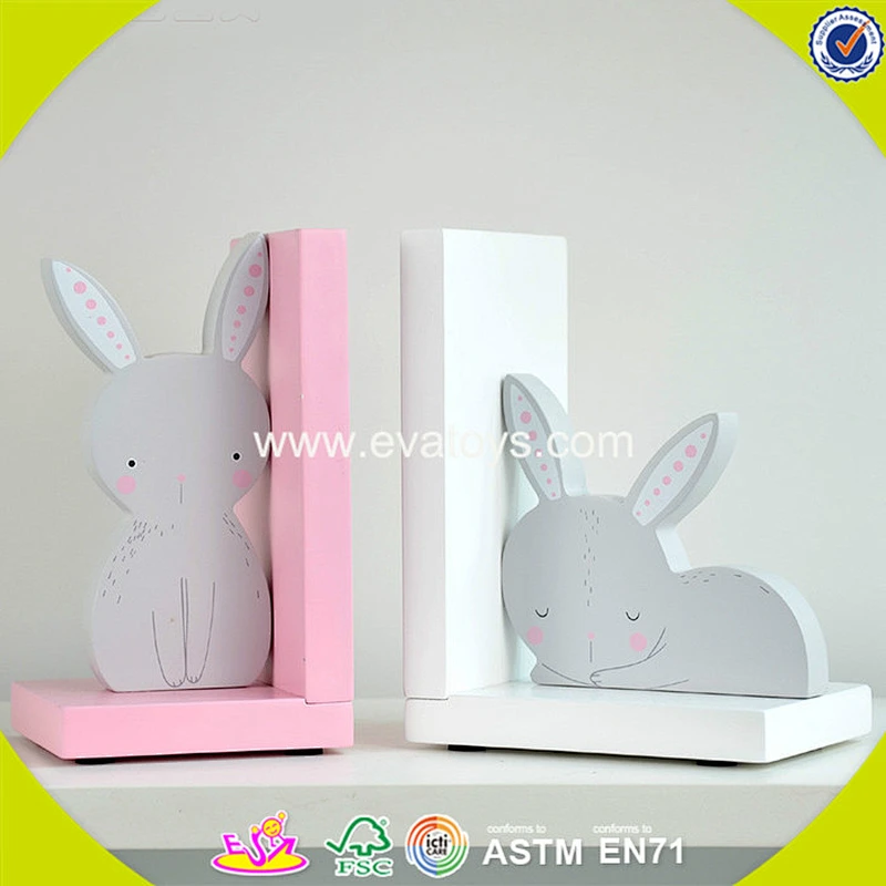 wholesale kids wooden pink rabbit book ends fashion children wooden pink rabbit book ends W08D050