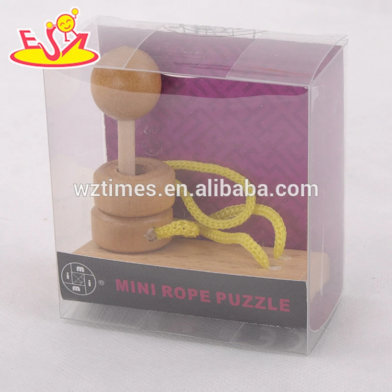 Wholesale educational brain teaser wooden children rope puzzle toy W11C025