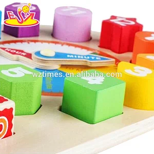 Funny early kids number and time learning wooden clock toys for sale W14K021