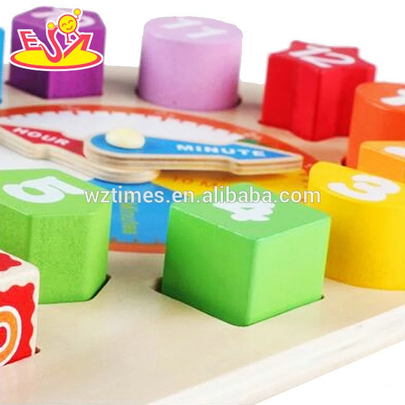 Funny early kids number and time learning wooden clock toys for sale W14K021