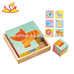Wholesale new product kids wooden cube jigsaw toy animals pattern wooden cube jigsaw toy W14F022