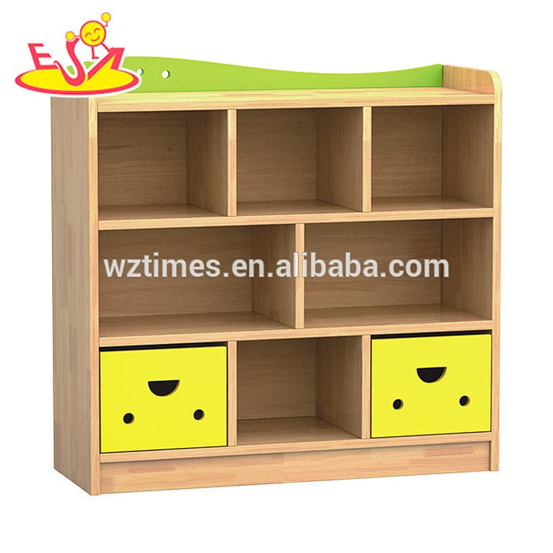 Wholesale nursery school wooden toy storage units best design cartoon wooden toy storage units for kindergarten W08C196