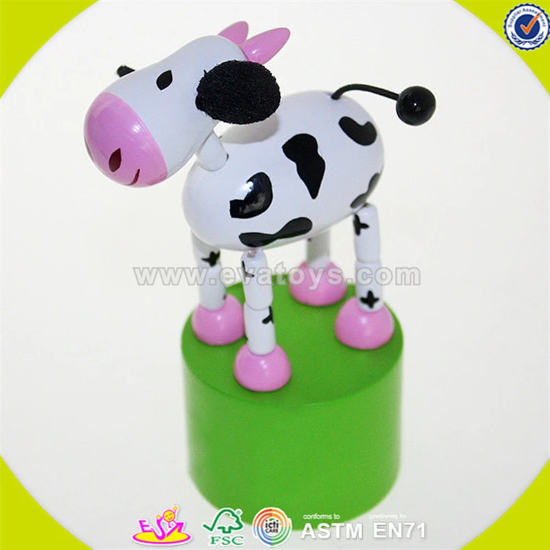 Wholesale cute design wooden thumb toy fashion cows shape kids wooden animal toy lovely baby wooden animal toy W06D068