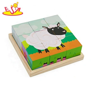 2019 New hottest educational animals wood cube puzzle for kids W14F063