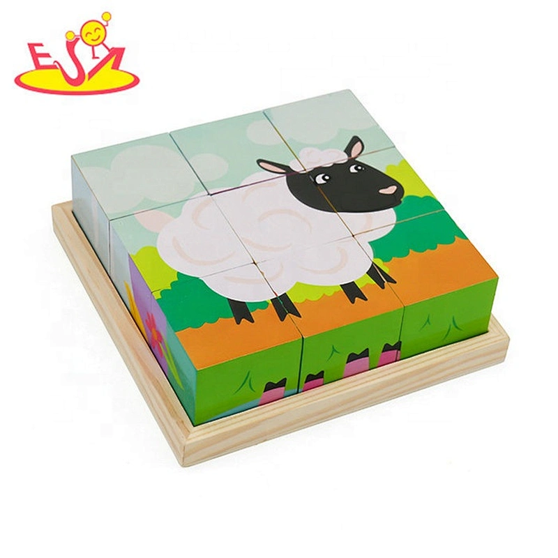 2019 New hottest educational animals wood cube puzzle for kids W14F063