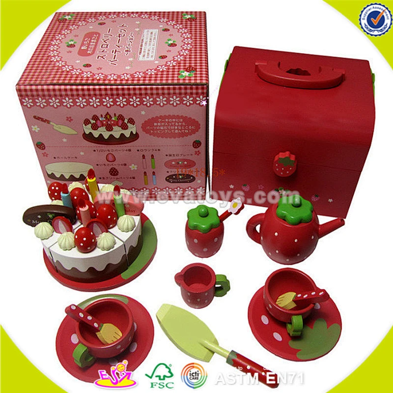 wholesale baby wooden birthday cake set toy, top fashion kids wooden chocolate cake, funny wooden birthday cake set toy W10B101