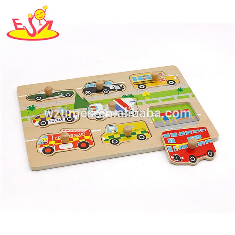 New hottest baby educational wooden car puzzle with knob W14M135