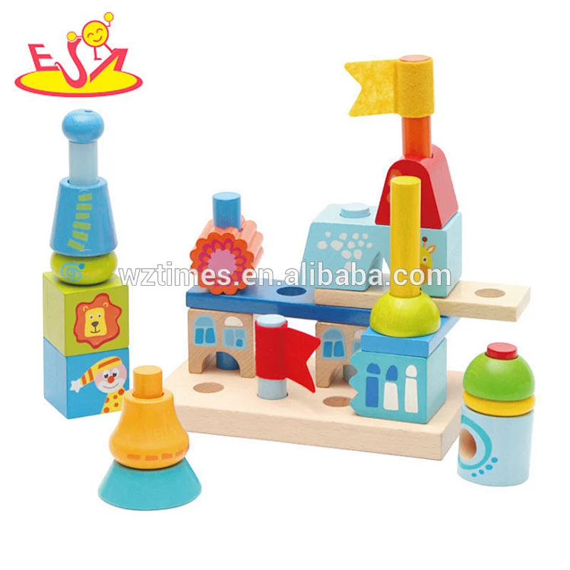 Wholesale 12pcs educational wooden building blocks toy for children W13A145