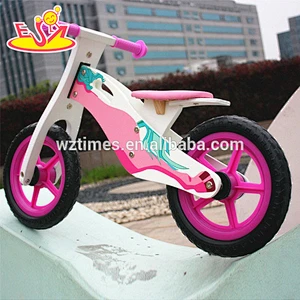 wholesale high quality children wooden pink balance bike cheap kids wooden pink balance bike W16C126