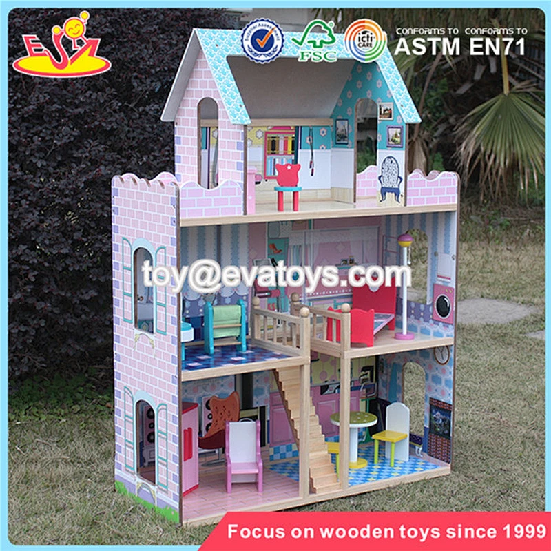 Wholesale early learning large wooden dollhouse toy beautiful baby large wooden dollhouse W06A037