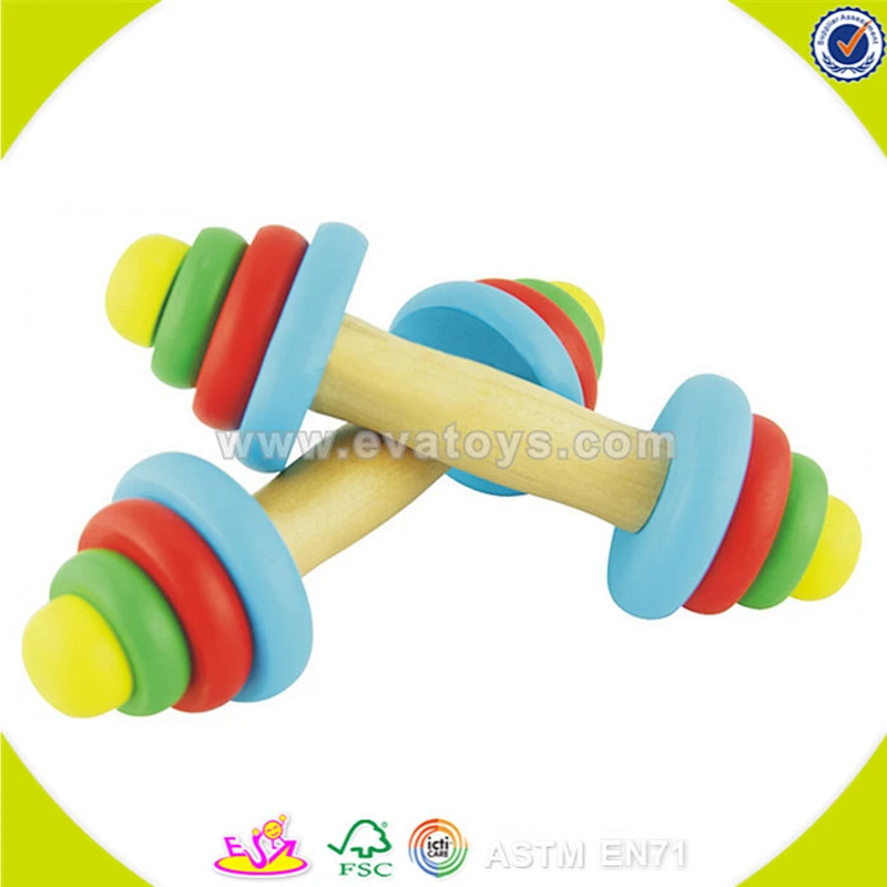 New Products wooden kids Dumbbell Toys hot sale baby wooden toy dumbbell set W01A006