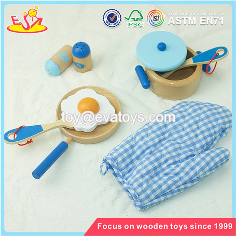 Wholesale best gift for preschool kids wooden 9 pcs cooking toy funny wooden cooking kitchen toy W10B128