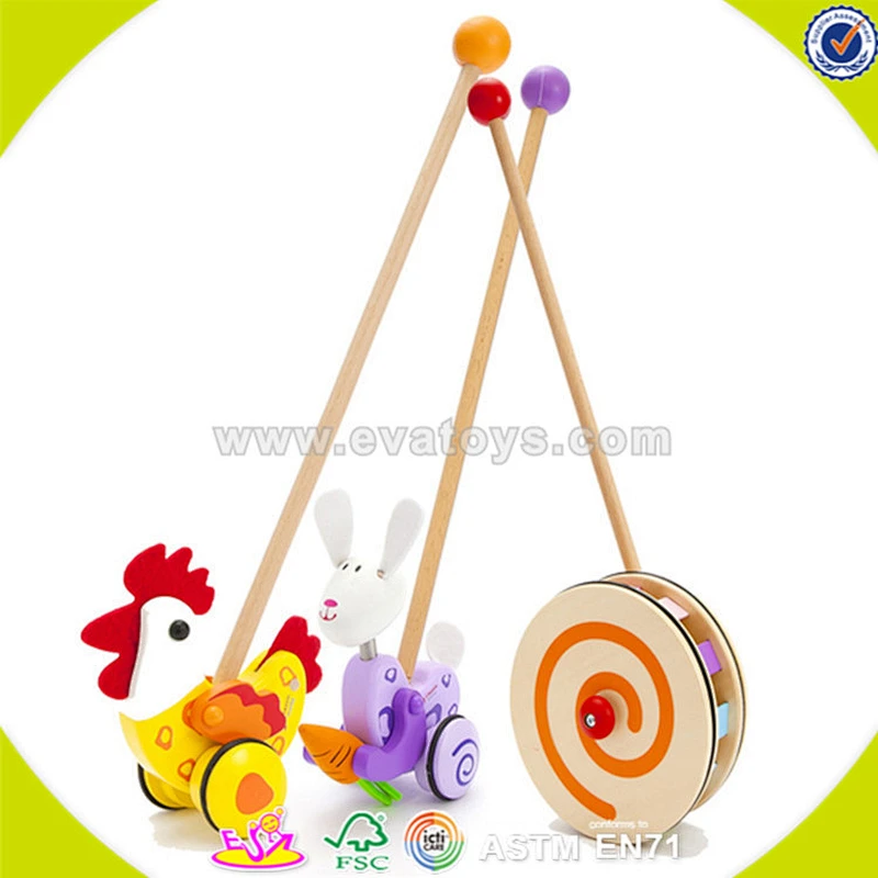 newest baby wooden animal pull toy cheap kids wooden animal pull toy W05A011