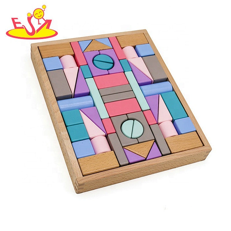 2019 Best sale 55 pieces children educational wooden building blocks for wholesale W13A175