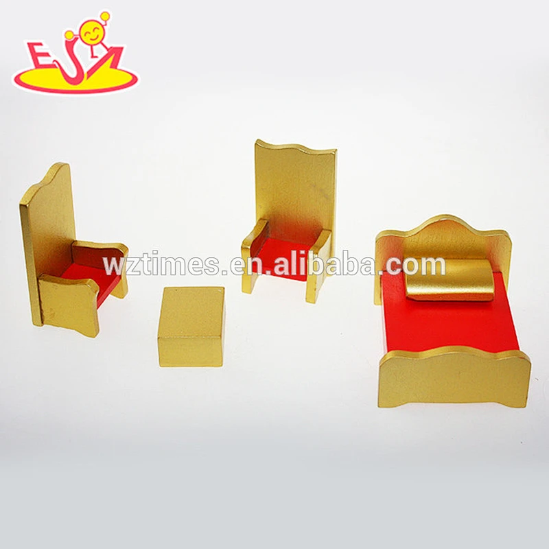 Wholesale luxury style red and gold color wooden dollhouse furnitures toy for baby W06B027