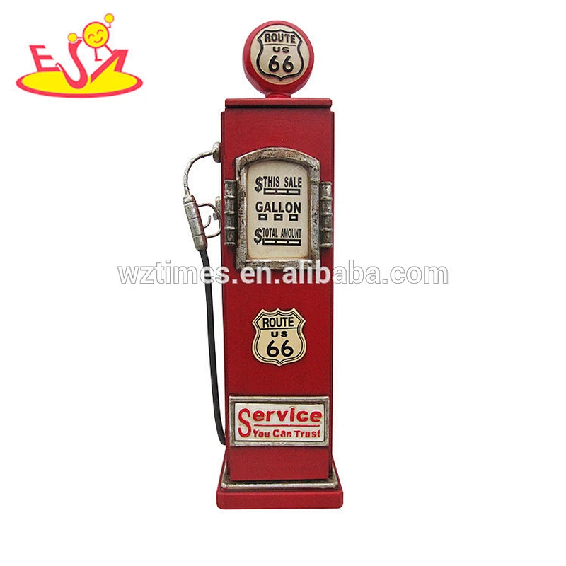 Wholesale hottest sale antique gas pump shaped red wooden display cabinet for decoration W08C217