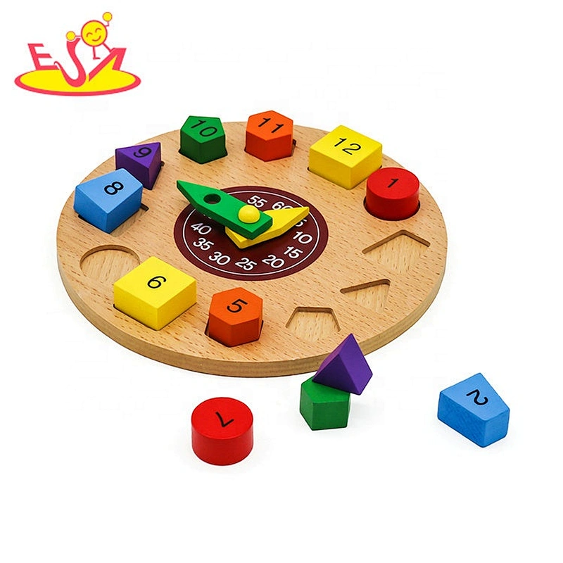 2019 New sale early learning wooden clock puzzle for kids W14K055