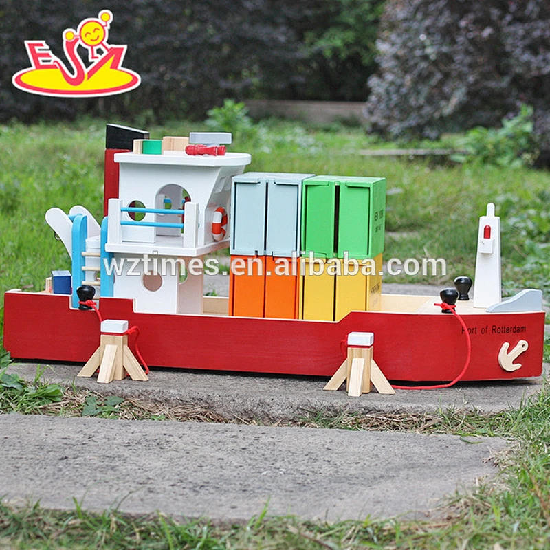 New design funny wooden cargo ship toy for kids W04F006