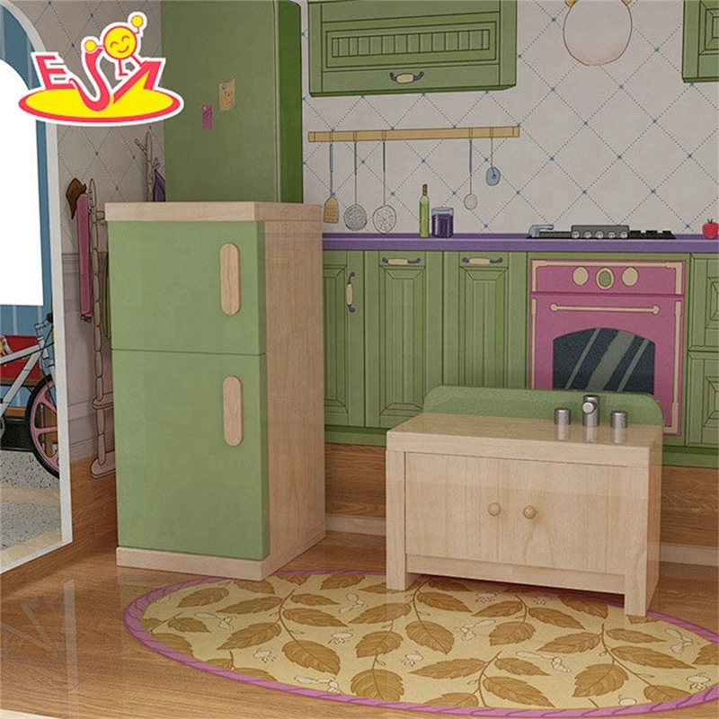 2019 New design kids play wooden large dolls house with parking lot W06A358B