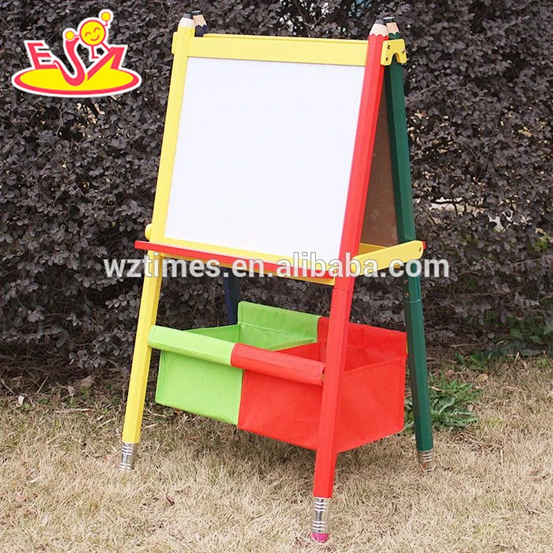 Wholesale best gift kids wooden easel with one side magnetic whiteboard and one side blackboard W12B047
