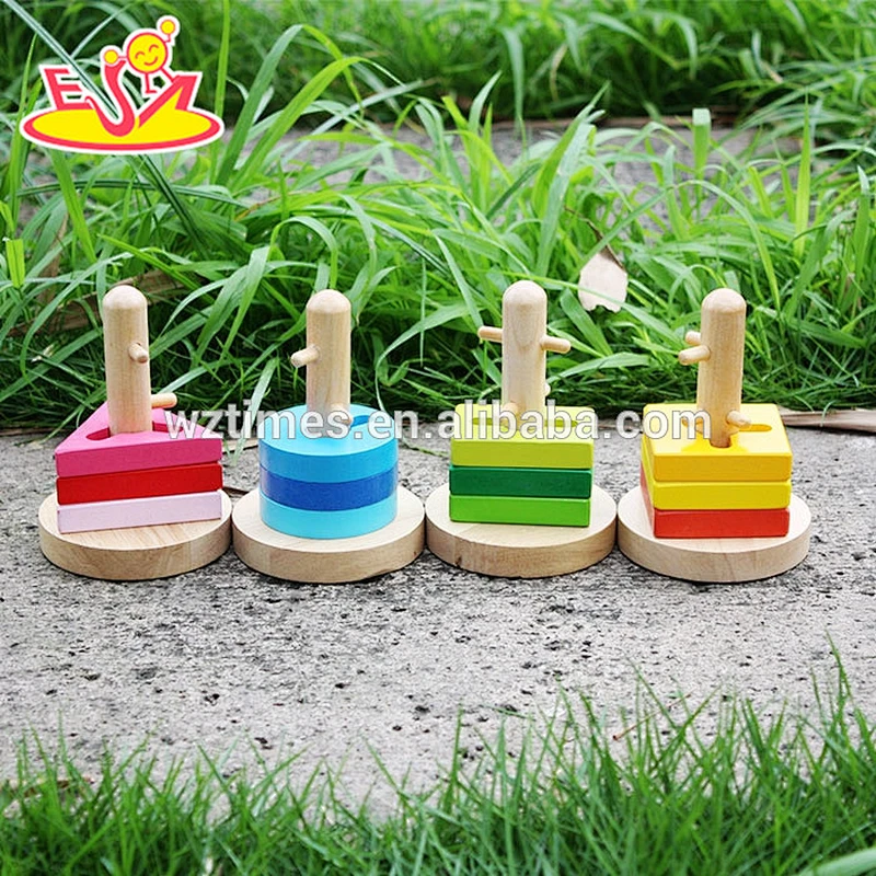 Großhandel hot baby holz stapeln geometrische blöcke spiel neue mode kinder holz stapel geometrische blöcke spielzeug