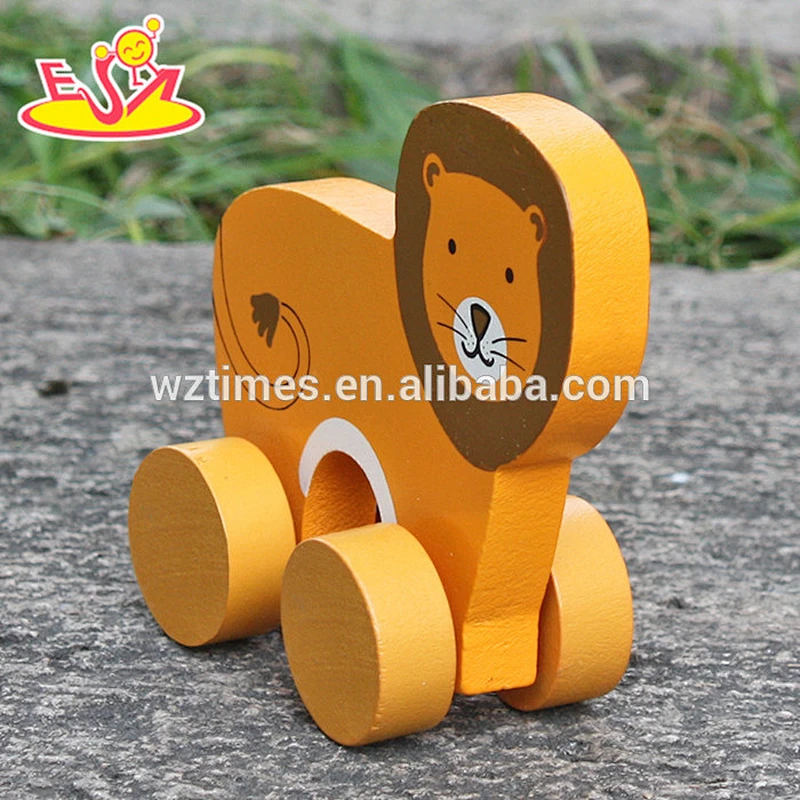 2018 New design baby wheels wooden lion toy best sale kids wooden lion toy wholesale cheap children wooden lion toy W04A320