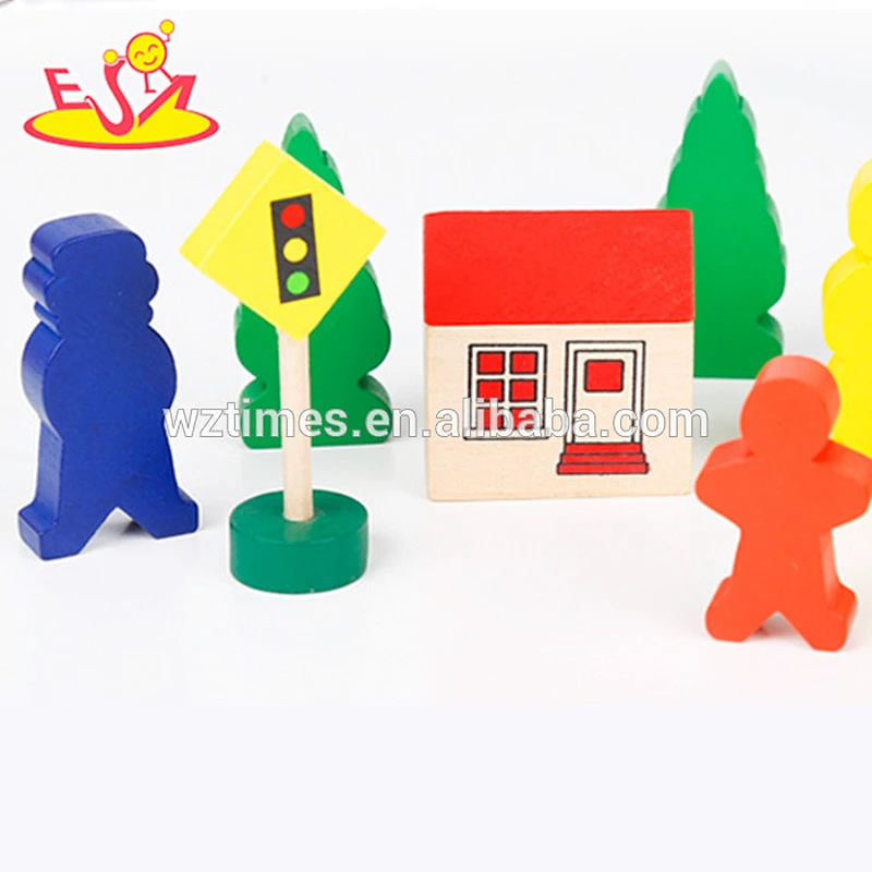 Most popular children traffic toy wooden train set for sale W04C050