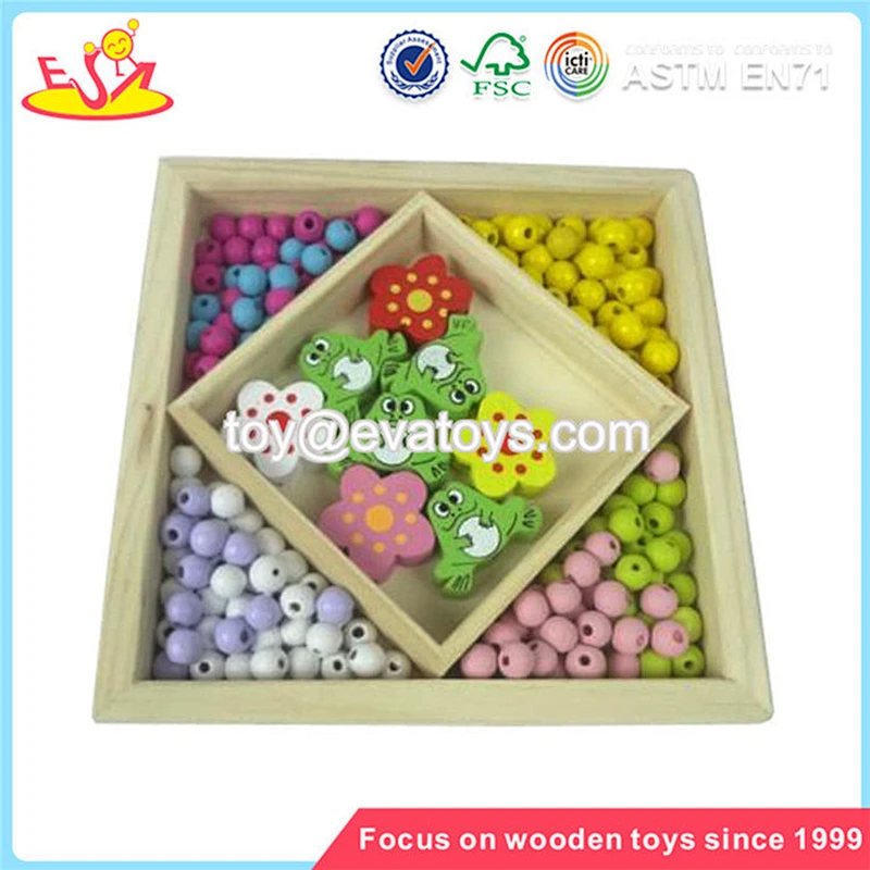 Wholesale diy pretty baby wooden beads toy educational children wooden string beads toy W11E016