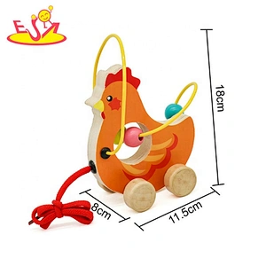 Wholesale fashion cock shaped pull string wooden small car toy for sale W05B162